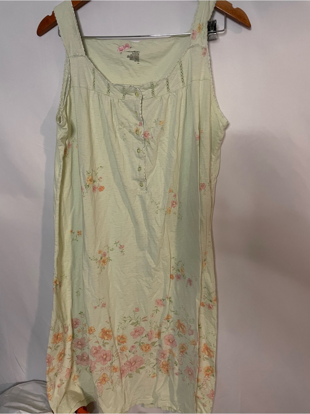 Light Mint Floral Button-Front Nightgown Grandma Cottage Fairy